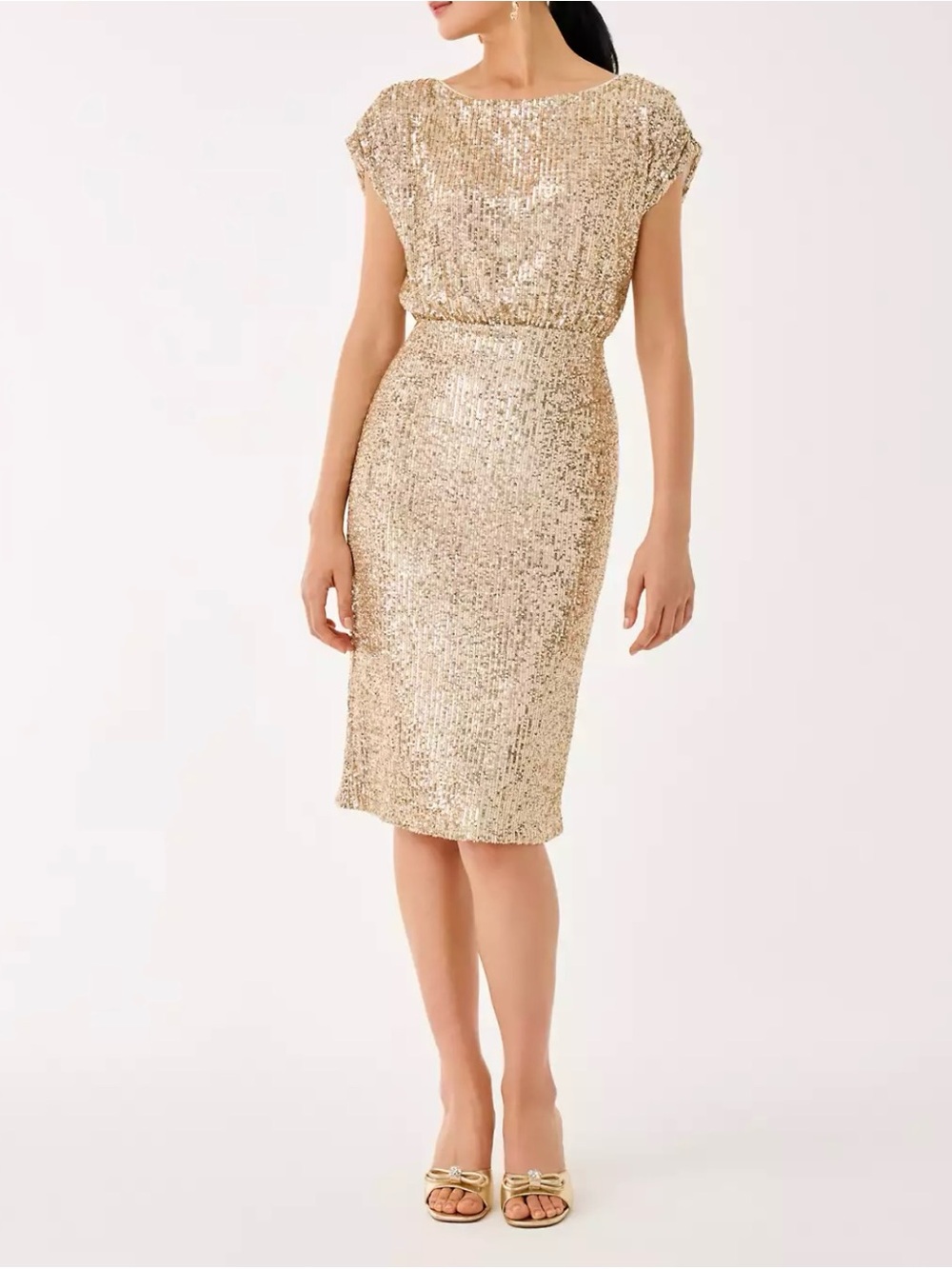 Lilly Pulitzer Aylin Sequin Midi Dress Gold Metallic Treasure Box Sequin Knit